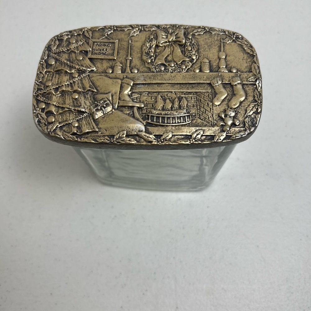 2 VTG Pewter Lids 2002 Gold Canyon Candle Glass Container Floral Christmas - Picture 3 of 7